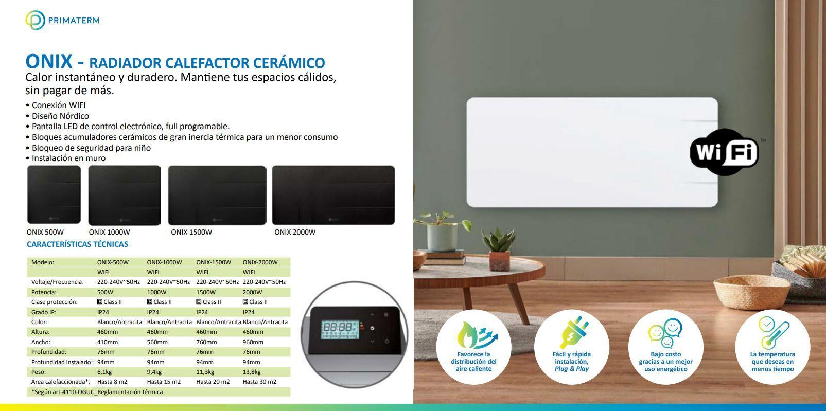Estufa Radiador Calefactor Ónix Cerámico Wifi Blanco 1000w PRIMATERM-7