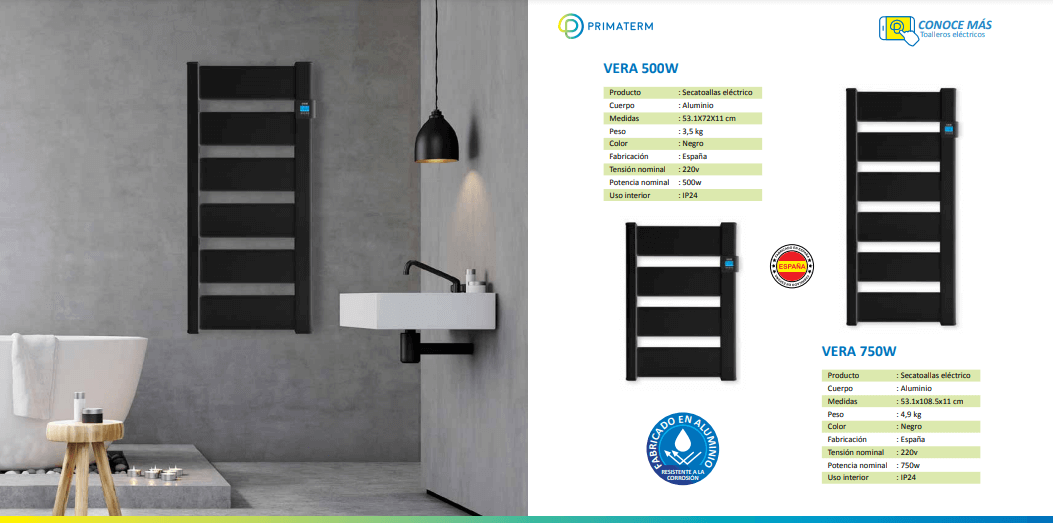 Toallero Radiador Secatoallas Eléctrico Vera 750W Blanco PRIMATERM-7