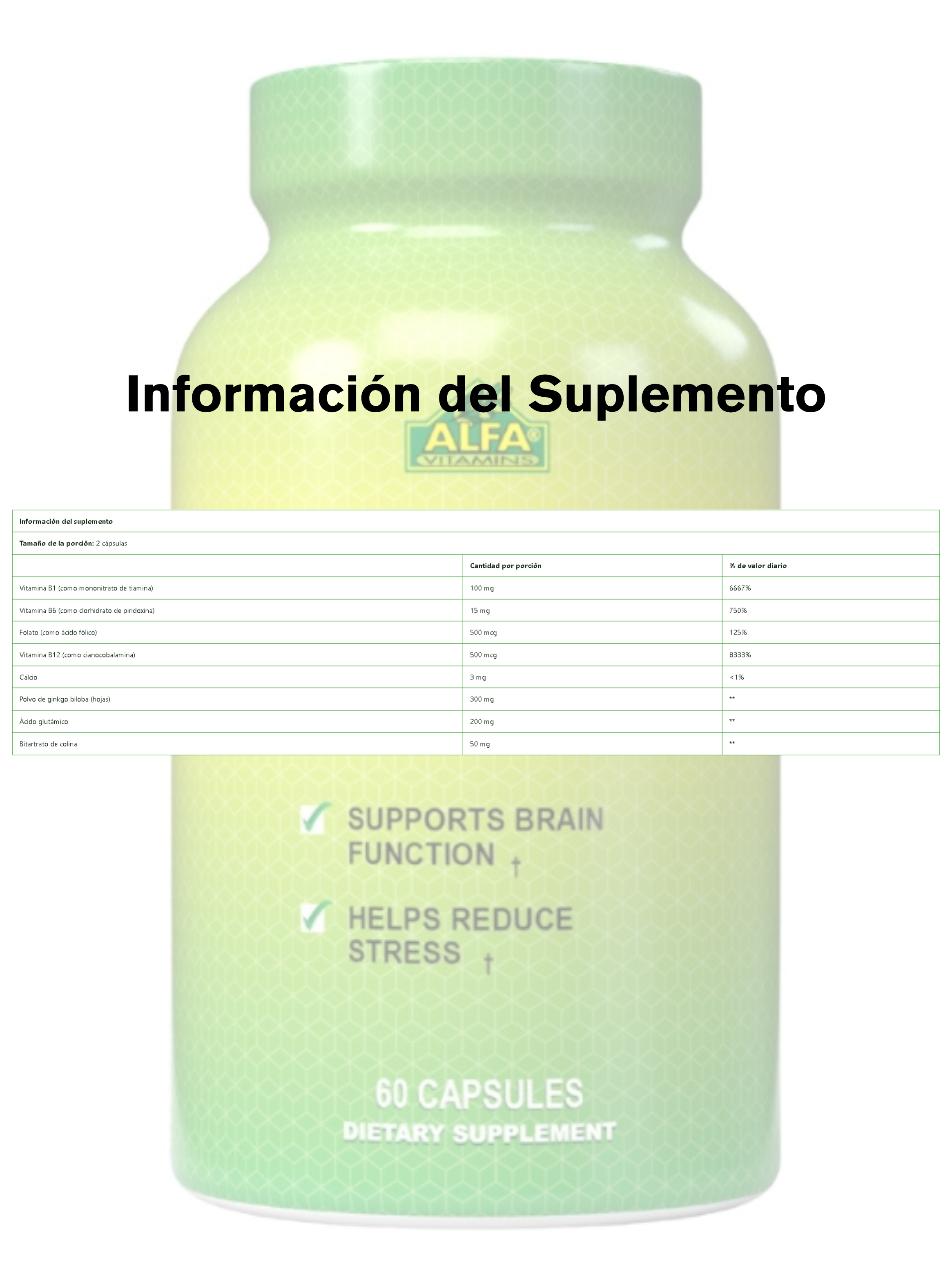 Memorin (Formula de Vitamina B con Ginkgo biloba) 60 cápsulas Alfa Vitamins-1