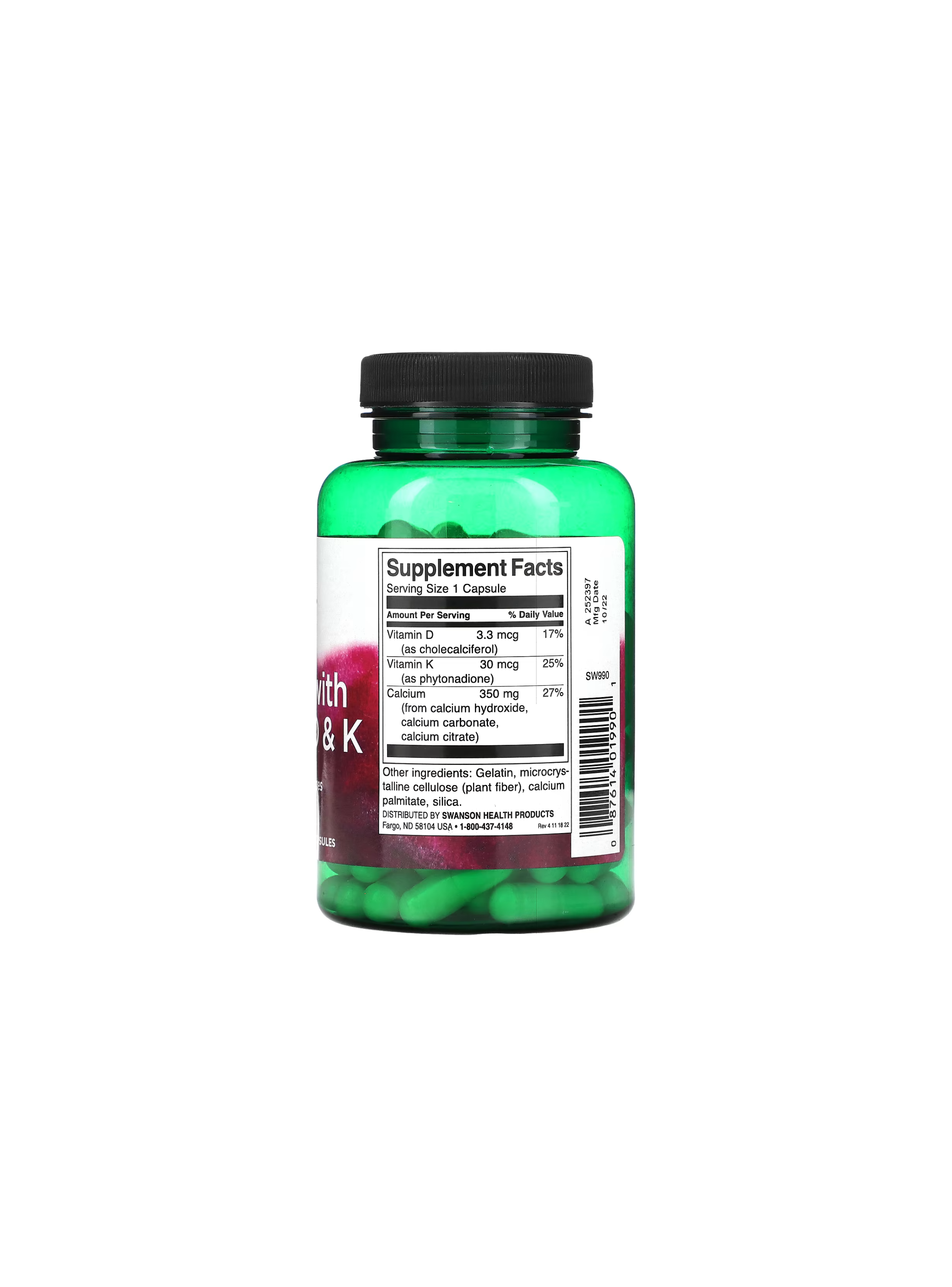 Calcio con Vitaminas D y K 100 Cápsulas Swanson-2