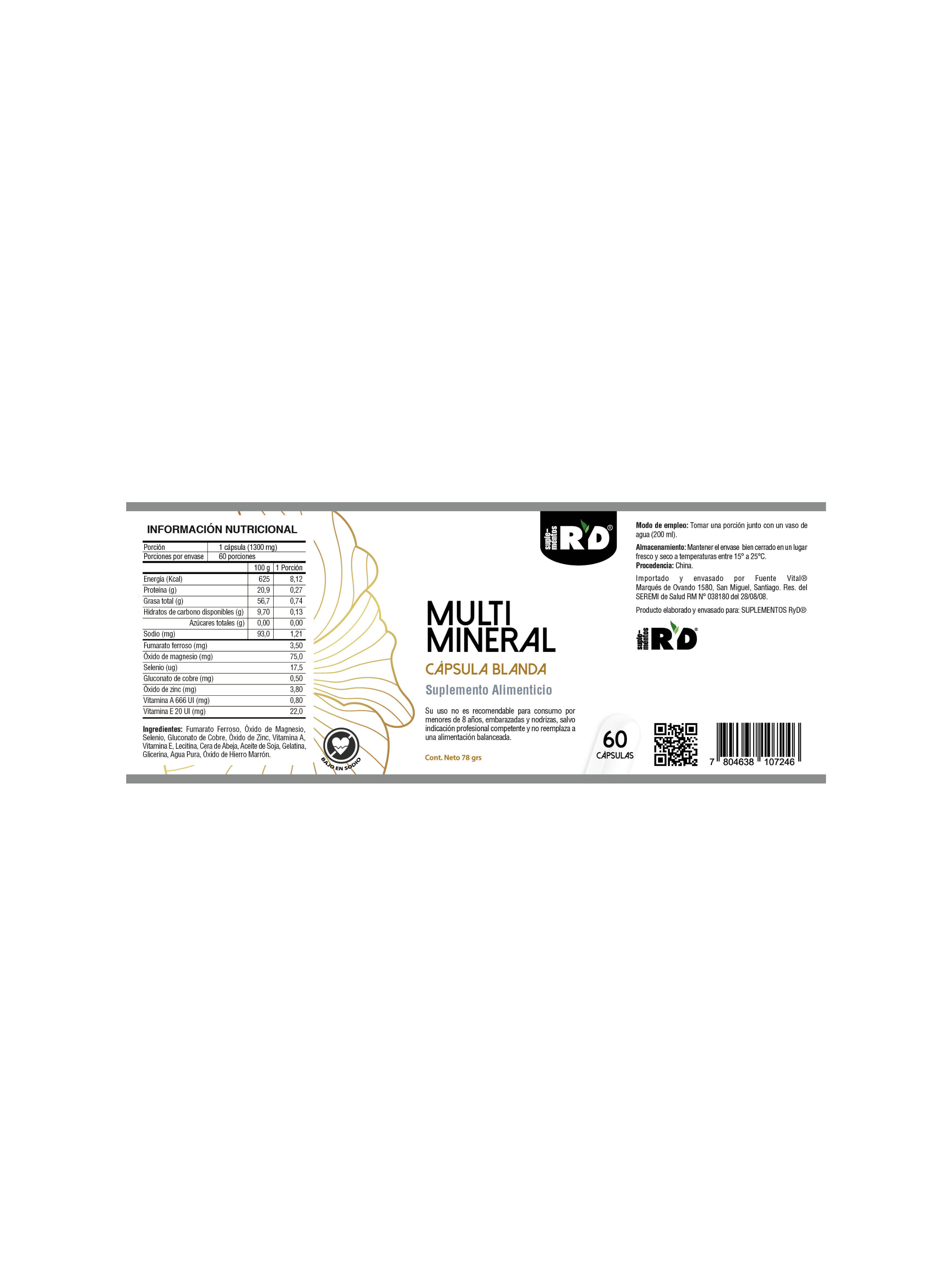 Multimineral Magnesio Selenio Cobre Zinc Vit. A Y E 60 softgels RYD-1