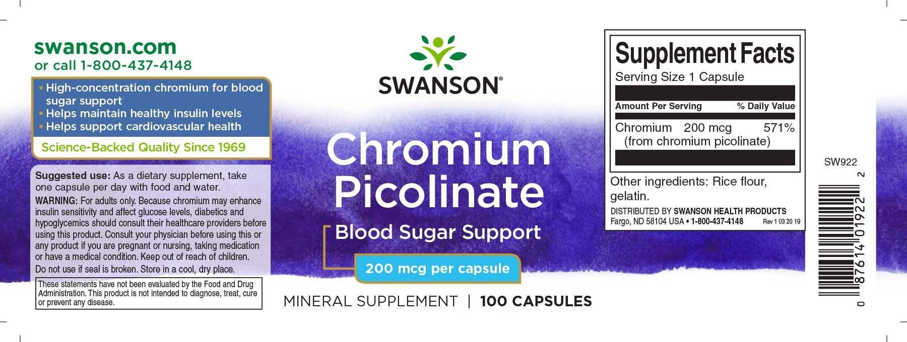 Picolinato de Cromo 200 mcg 100 capsulas SWANSON-1
