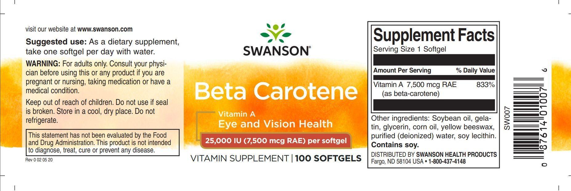 Betacaroteno Vitamina A 100 softgels Swanson-1