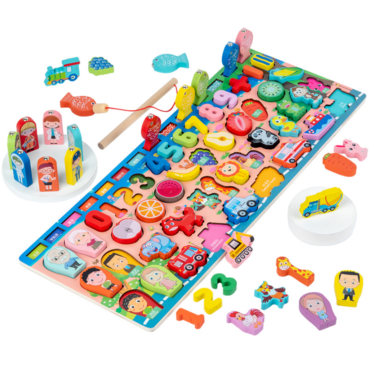 Juego De Pesca Tablero Didactico Madera Animales Frutas 36m-0