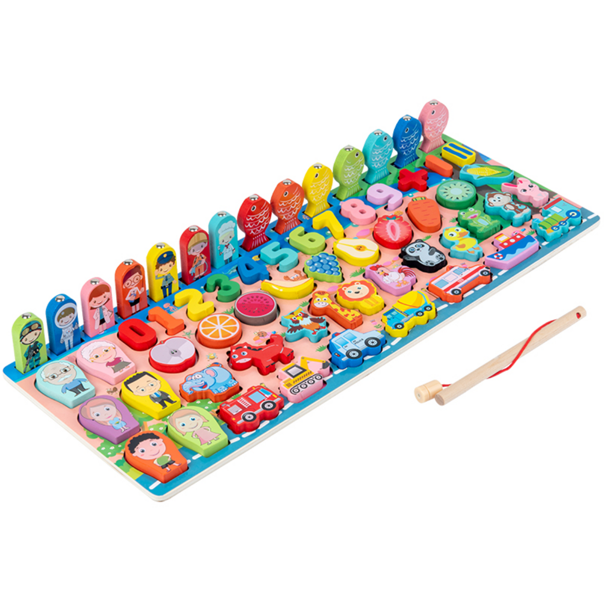 Juego De Pesca Tablero Didactico Madera Animales Frutas 36m-1