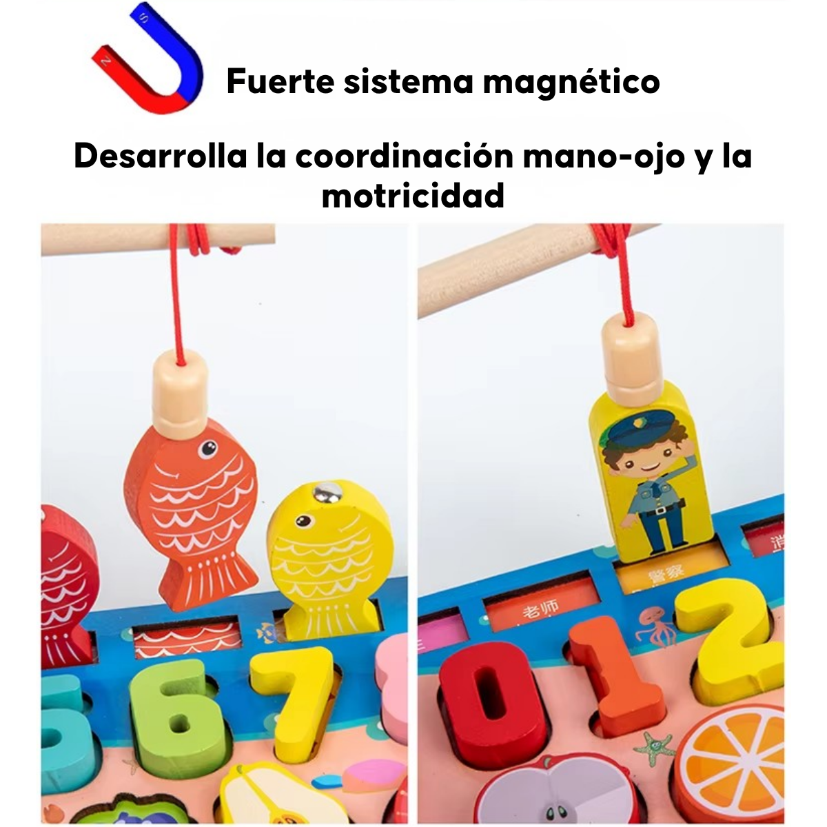 Juego De Pesca Tablero Didactico Madera Animales Frutas 36m-5