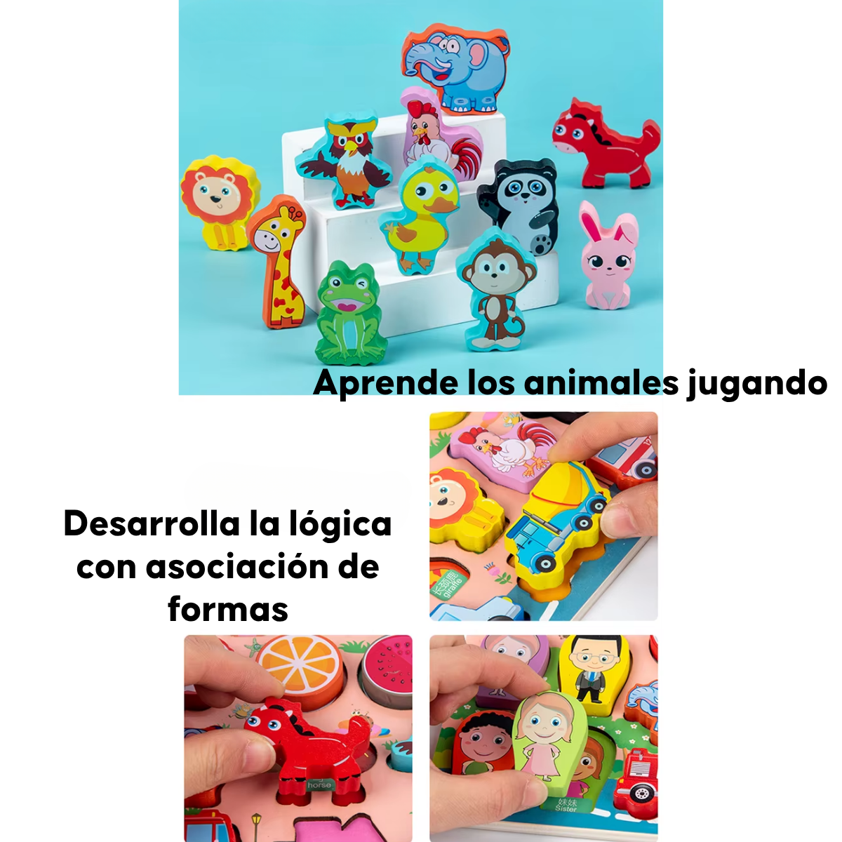 Juego De Pesca Tablero Didactico Madera Animales Frutas 36m-6