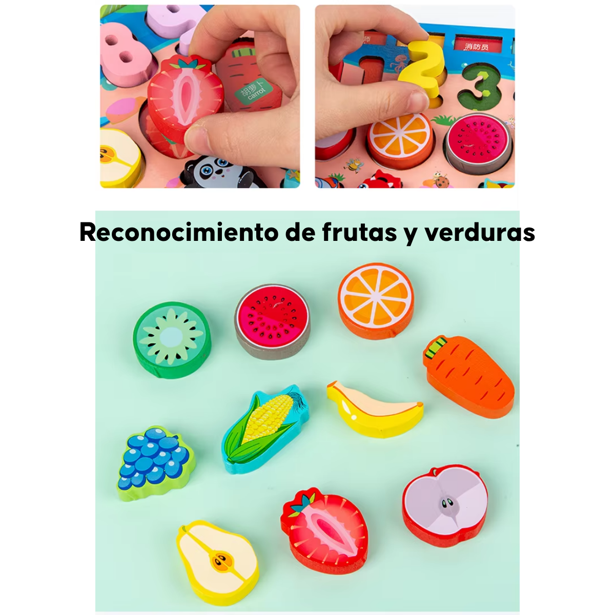 Juego De Pesca Tablero Didactico Madera Animales Frutas 36m-7