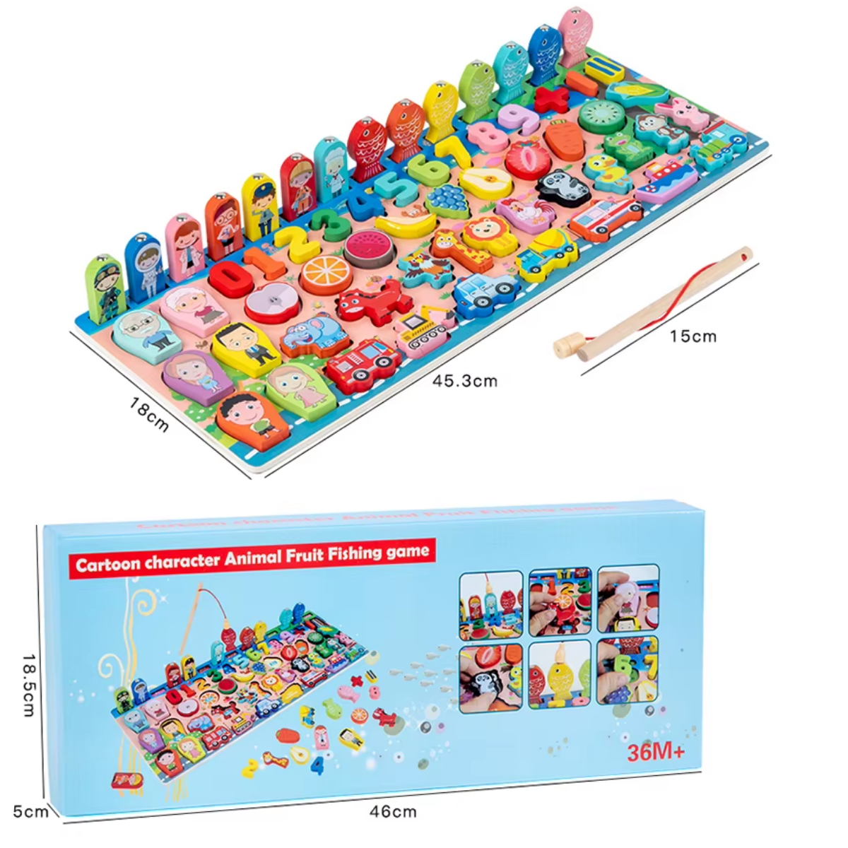 Juego De Pesca Tablero Didactico Madera Animales Frutas 36m-9