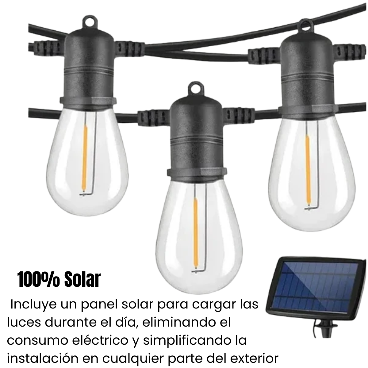 Guirnalda Focos Exterior Recarga Solar 5 Metros Luz Calida-2