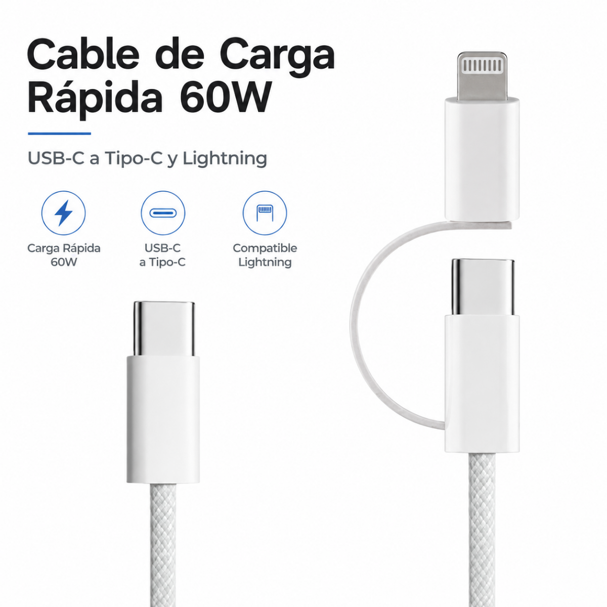 Cable Carga Rapida 60w Usb c A Tipo c Y Lightning-3