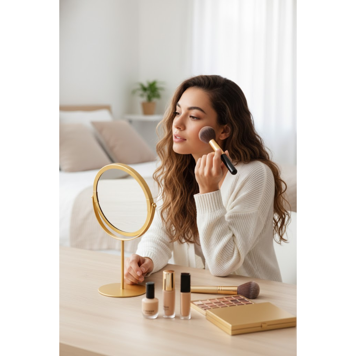 Espejo Para Maquillaje Vanity Marco Dorado Con Aumento 2x-4