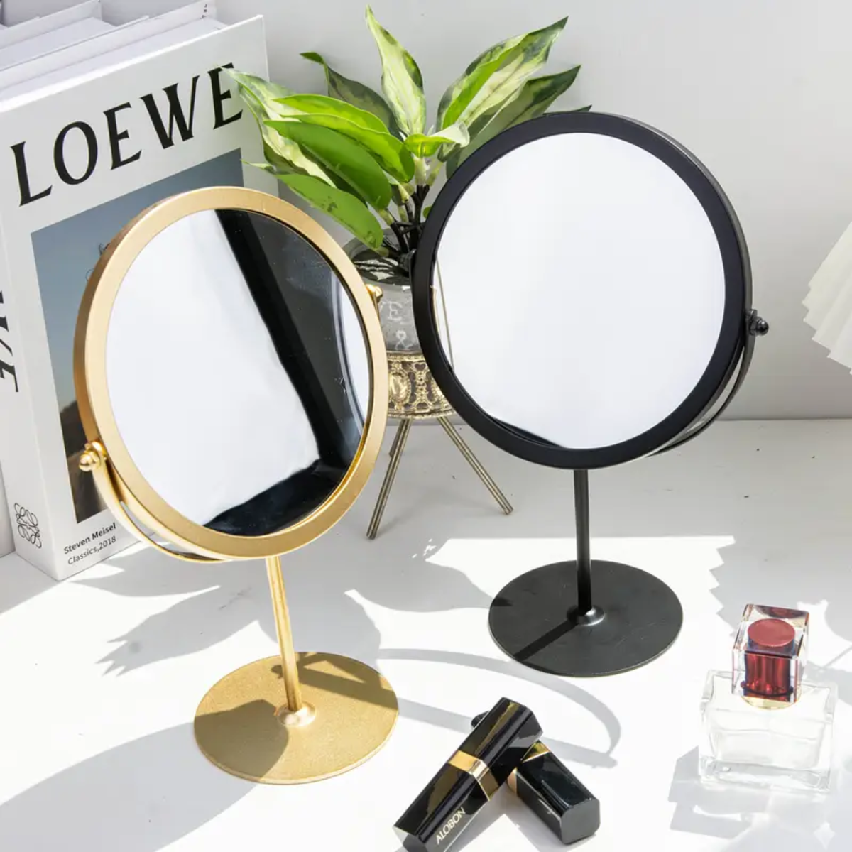 Espejo Para Maquillaje Vanity Marco Dorado Con Aumento 2x-4