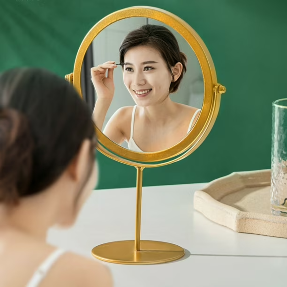 Espejo Para Maquillaje Vanity Marco Dorado Con Aumento 2x-6