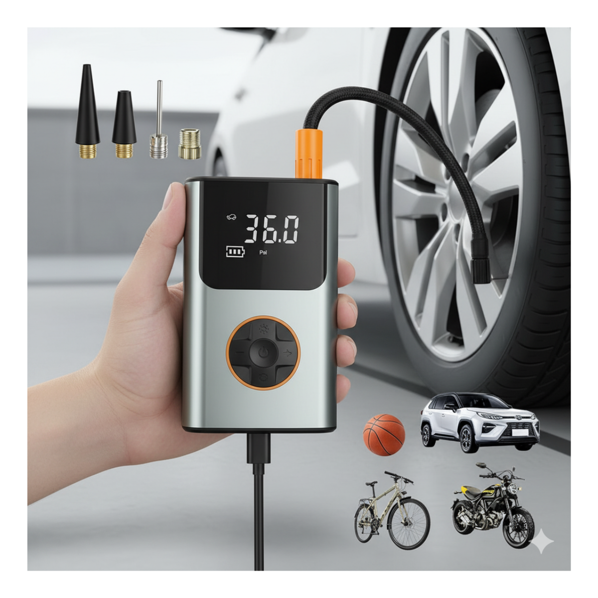 Compresor Inflador Bomba De Aire Portátil Eléctrico-5