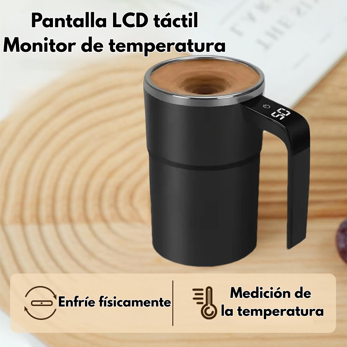 Taza Vaso Mezclador Negro Inalámbrico Recargable Pantalla Led-2