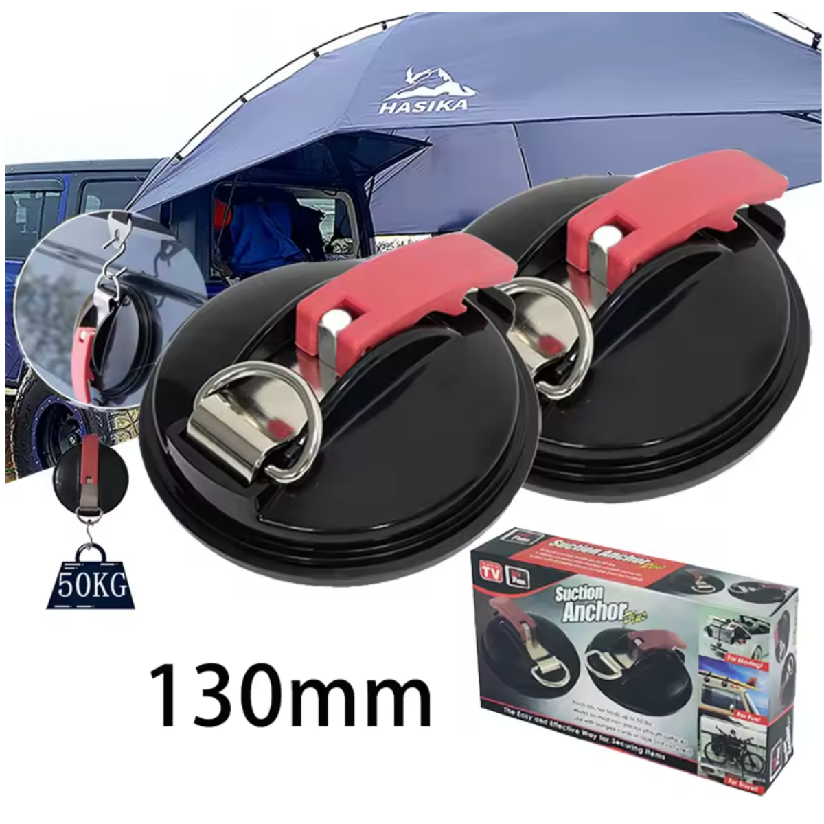 Set 2 Anclajes Succión Fijación Ventosa Para Auto Camping-5