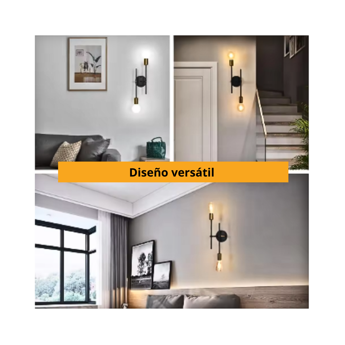 Lampara De Techo Pared Colgante Moderna+ 2 Ampolletas Cálida-2