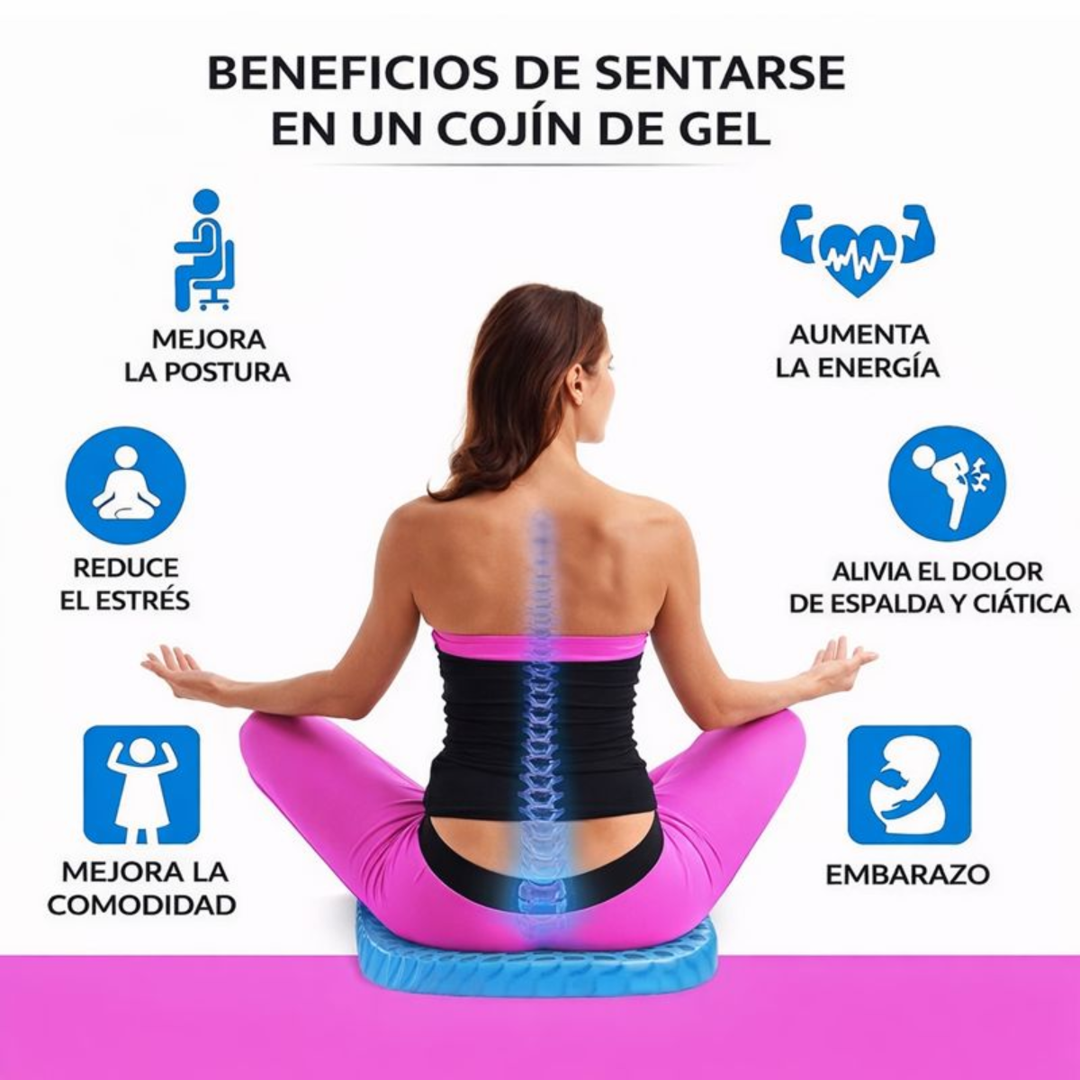 Cojin De Gel Terapeutico Sunny Seat Ergonomico Silla Auto-3