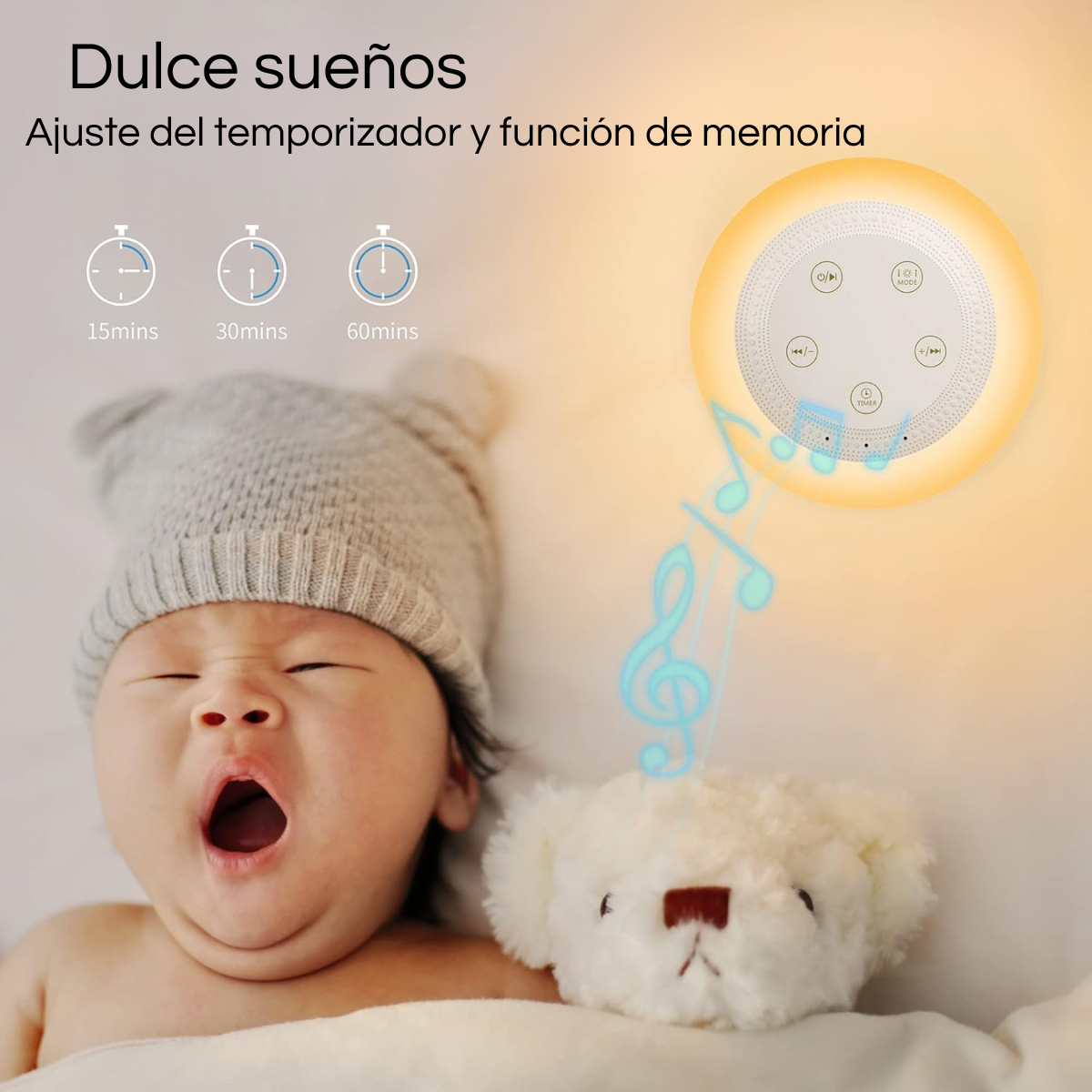 Ruido Blanco Relajante Bebé Mascotas + Luz Multicolor-5