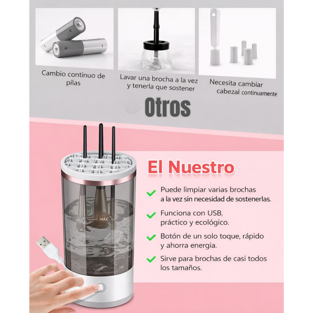 Limpiador Electrico Brochas Maquillaje Automatico Portatil-3