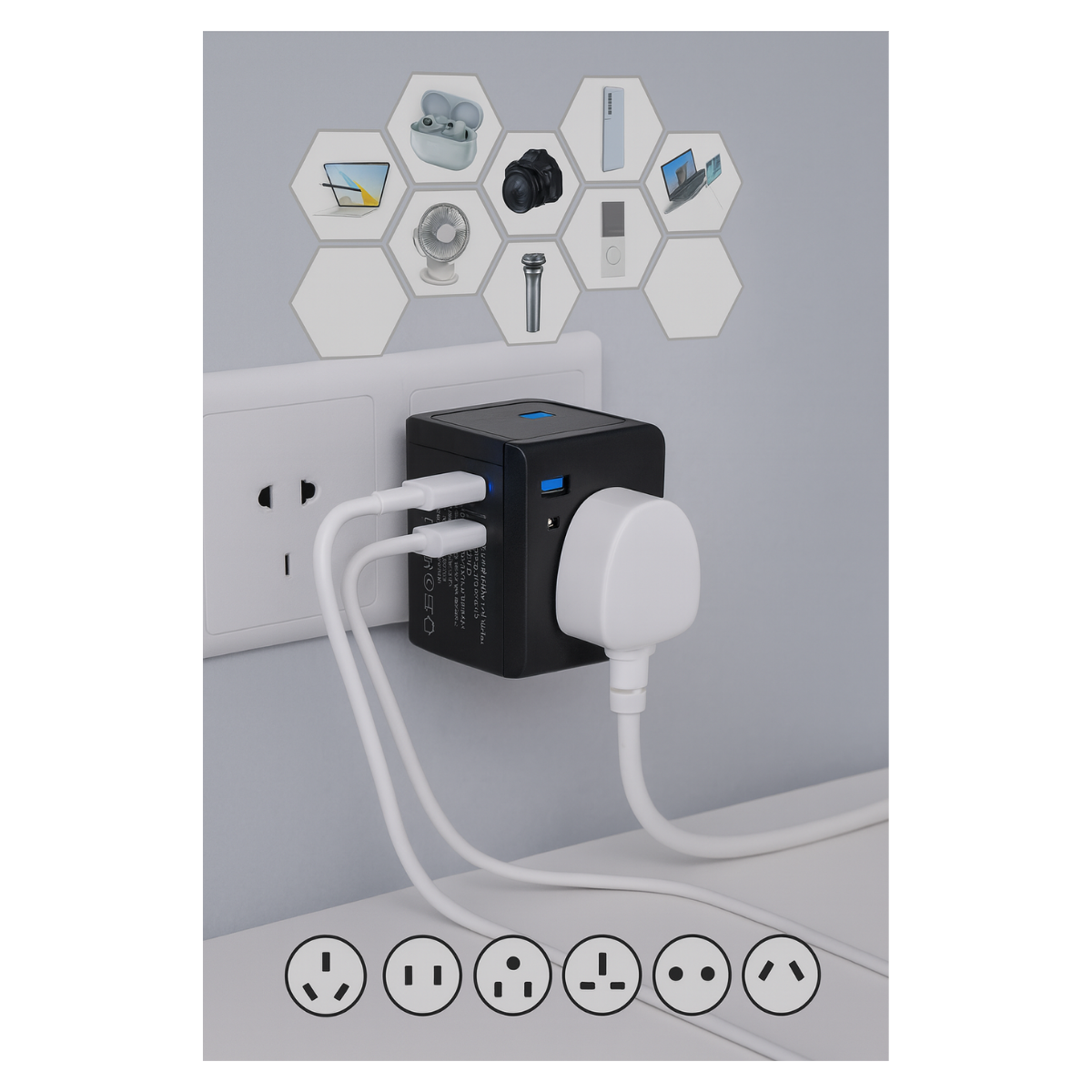 Adaptador Enchufe Universal Viaje Europeo Americano Uk Usb-c-3