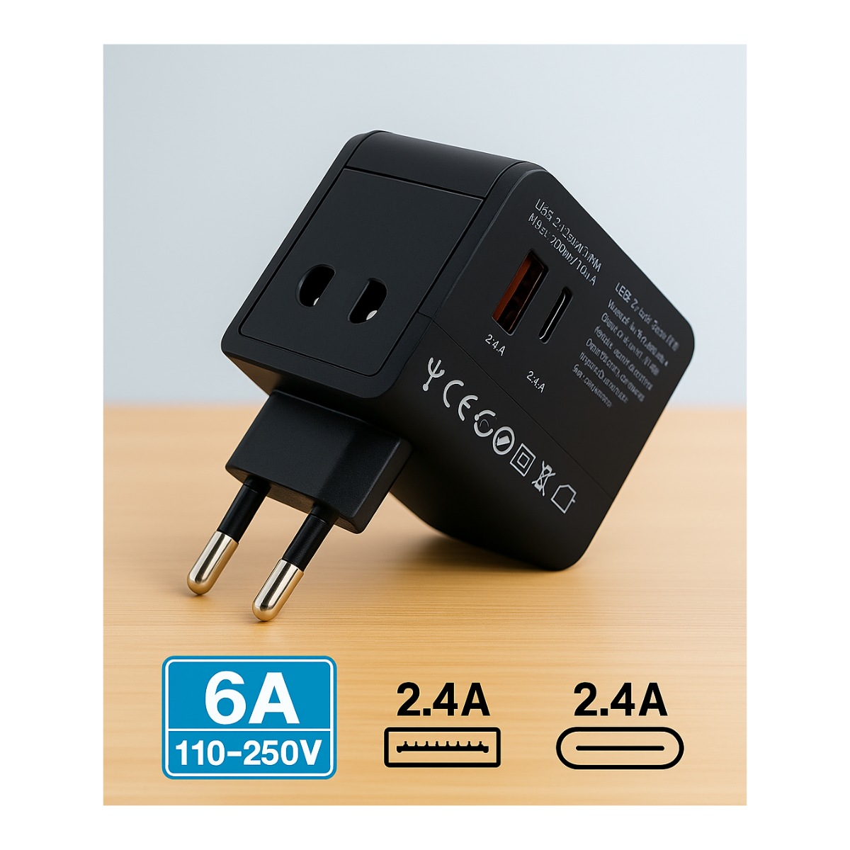 Adaptador Enchufe Universal Viaje Europeo Americano Uk Usb-c-4