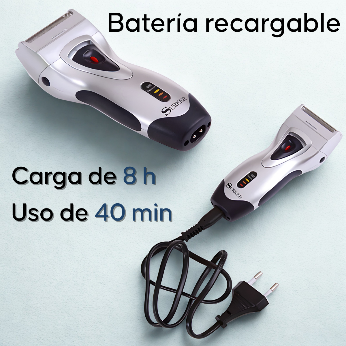 Afeitadora Electrica Portatil  Barba Lamina De Acero Inoxidable 8002-3