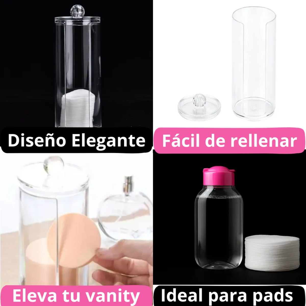 Pack 3 Dispensador Organizador Acrilico Petalos Algodon-5