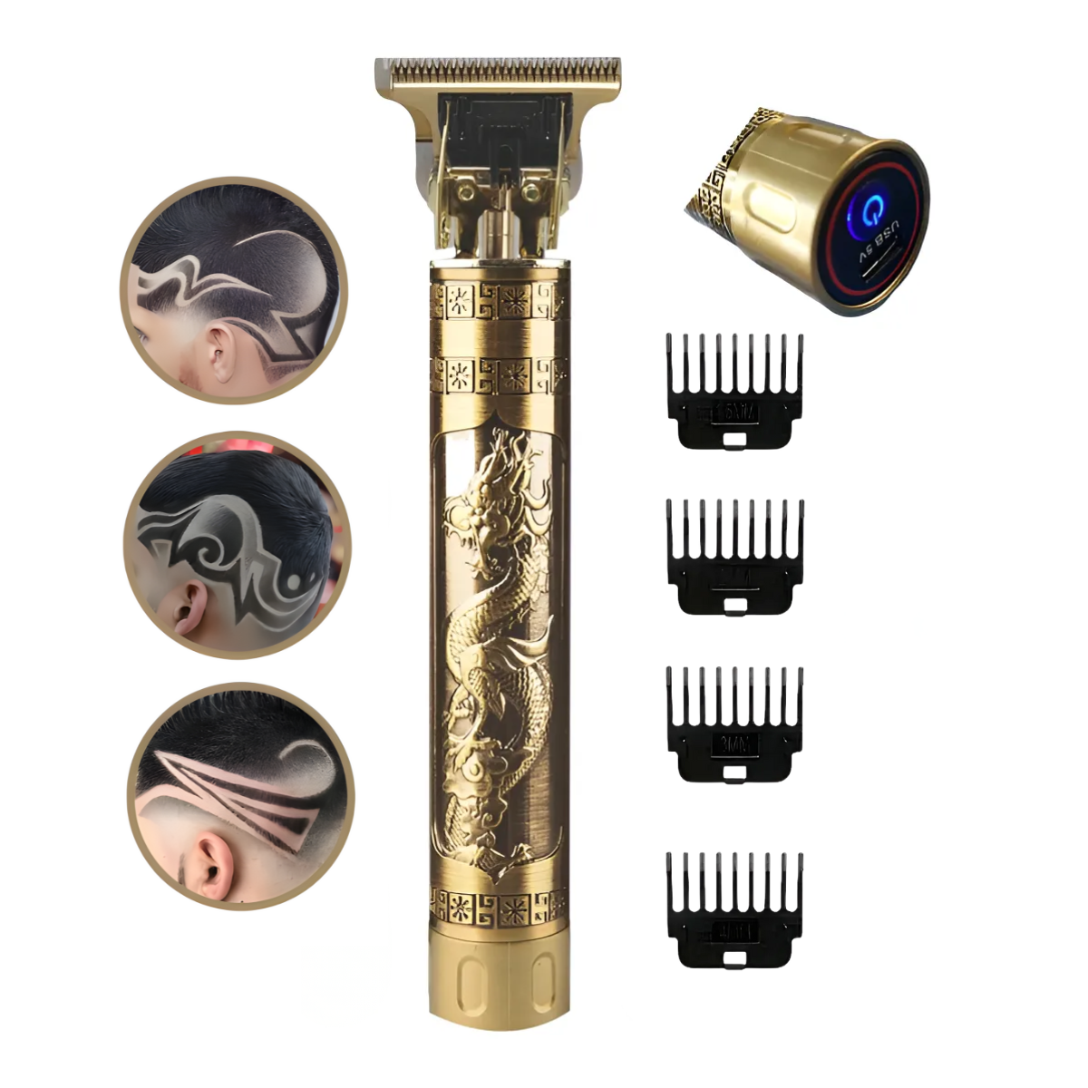 Máquina Cortar Pelo Hombre Recargable Dorada Dragón Portátil-4