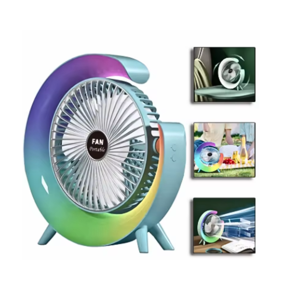 Mini Ventilador De Escritorio Silencioso Recargable Luz Led-3