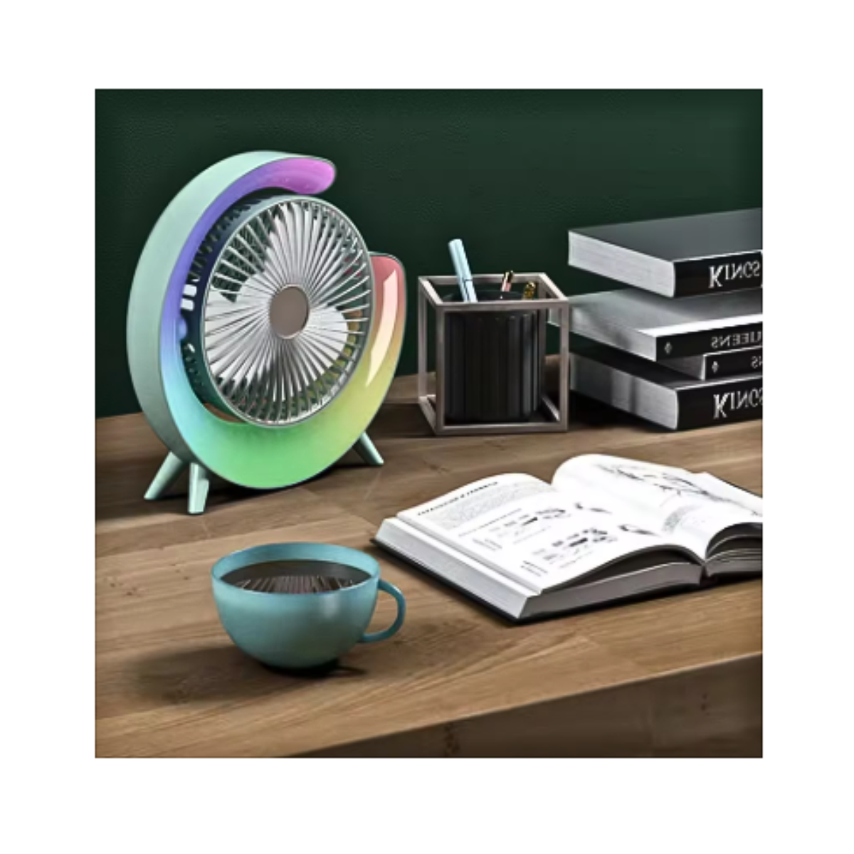 Mini Ventilador De Escritorio Silencioso Recargable Luz Led-4