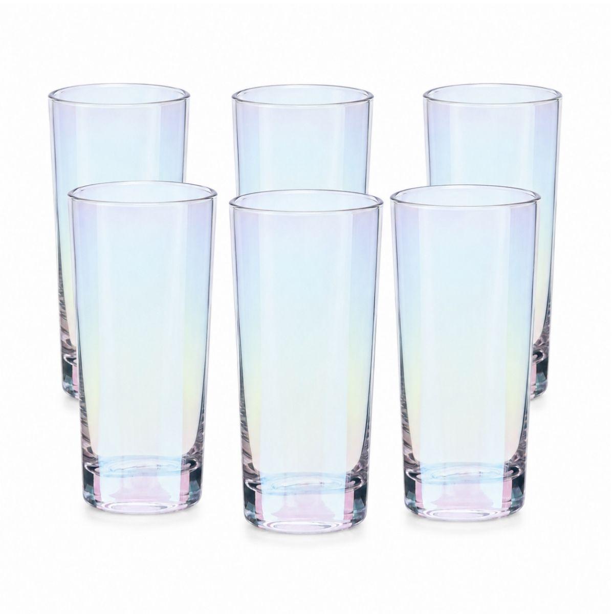 Set De 6 Vasos Altos De Vidrio Tornasol Jugo Tragos 460ml-0
