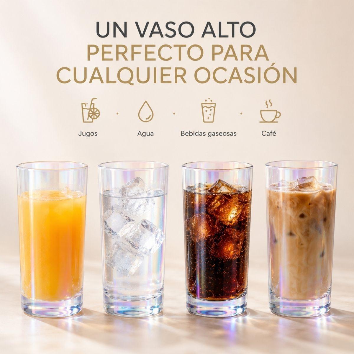 Set De 6 Vasos Altos De Vidrio Tornasol Jugo Tragos 460ml-2