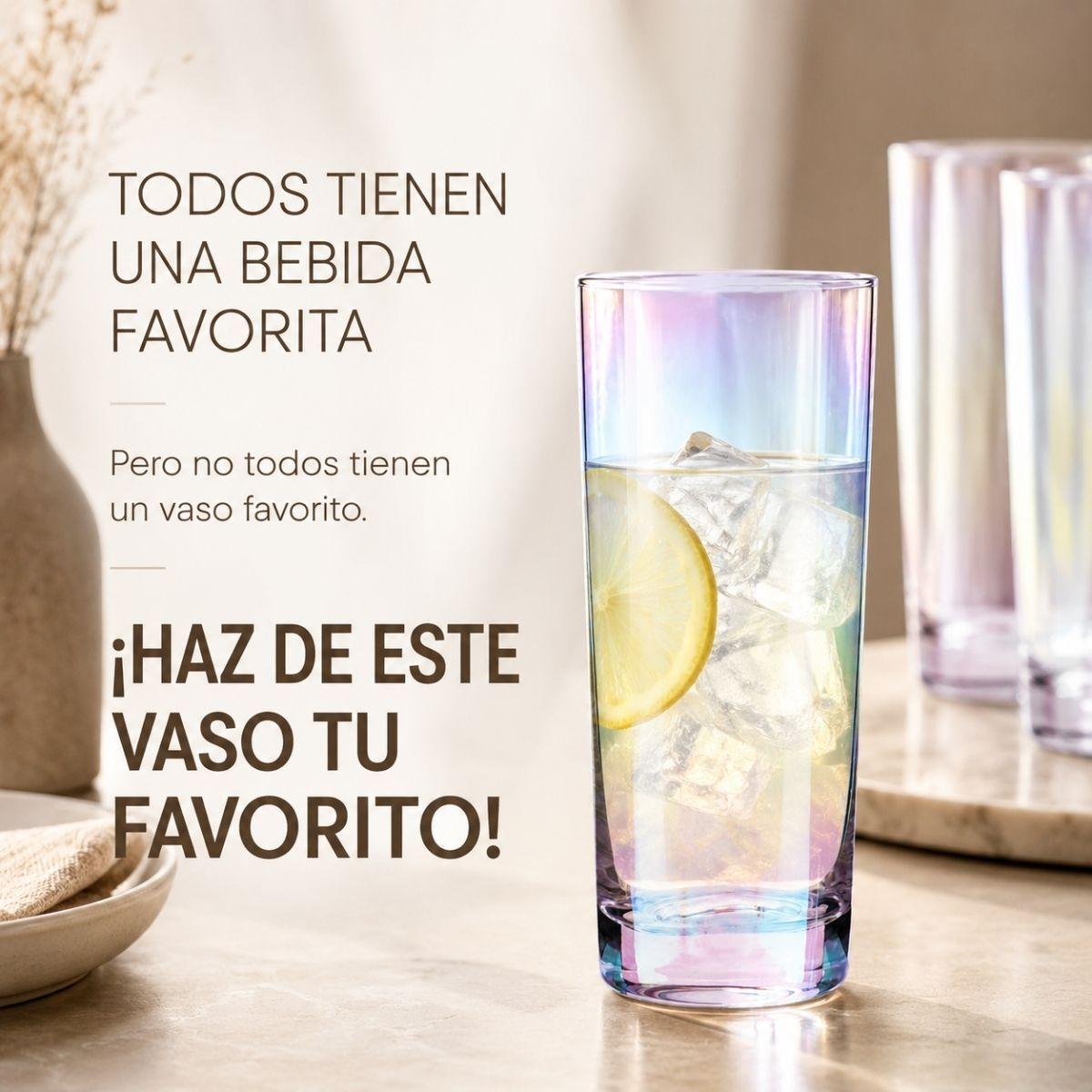 Set De 6 Vasos Altos De Vidrio Tornasol Jugo Tragos 460ml-3