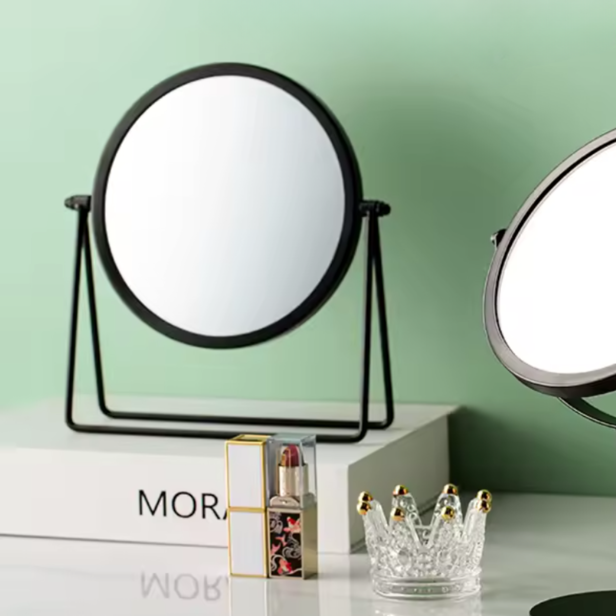 Espejo Escritorio De Mesa Decorativo Marco Metal Negro-5