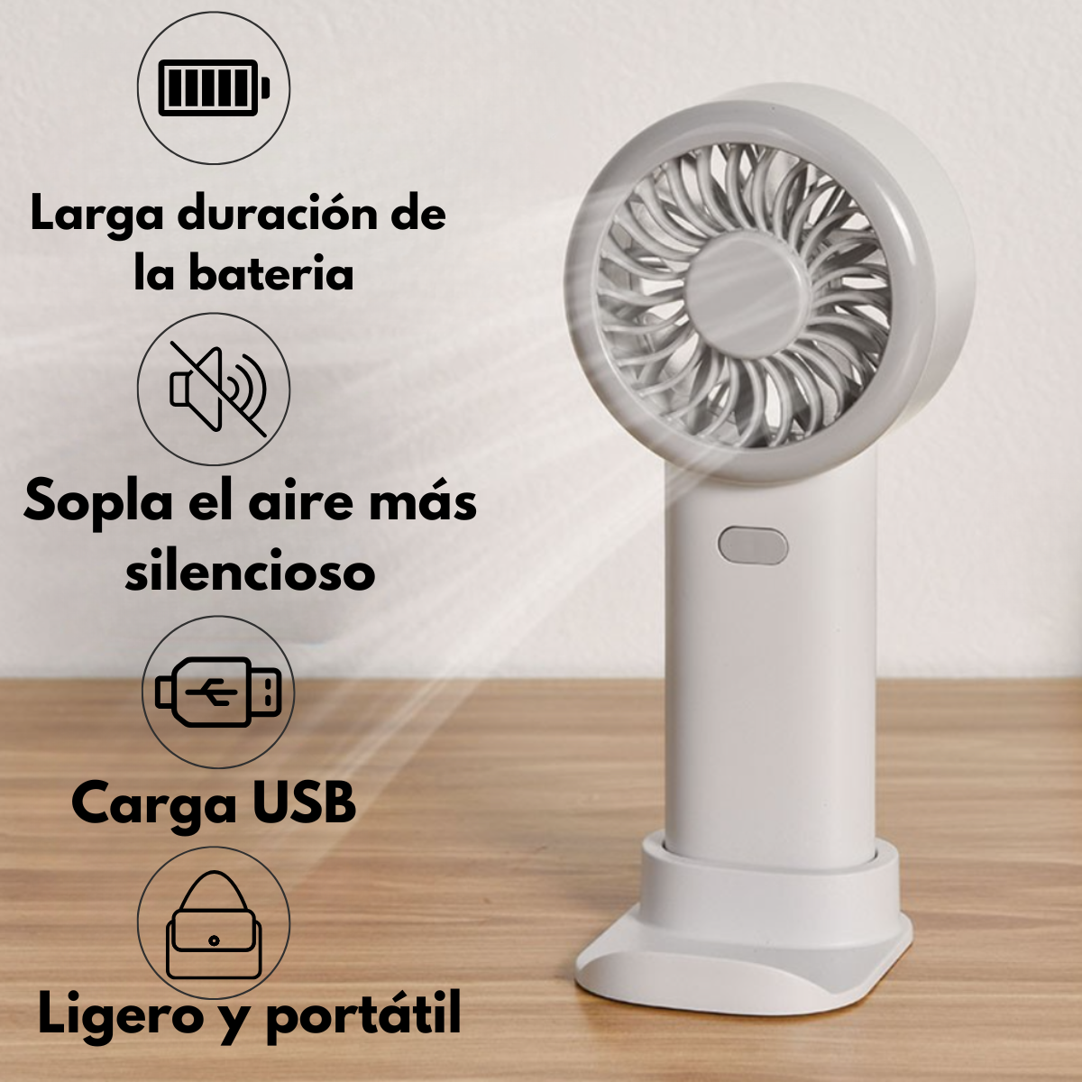 Mini Ventilador Portatil Mano Silencioso Ligero Recargable-6
