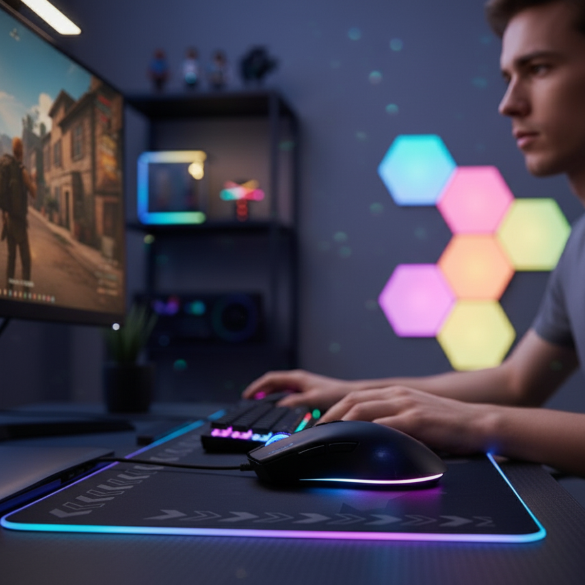 Mouse De Cable Gamer Profesional Negro Con Luz Led Rgb-5