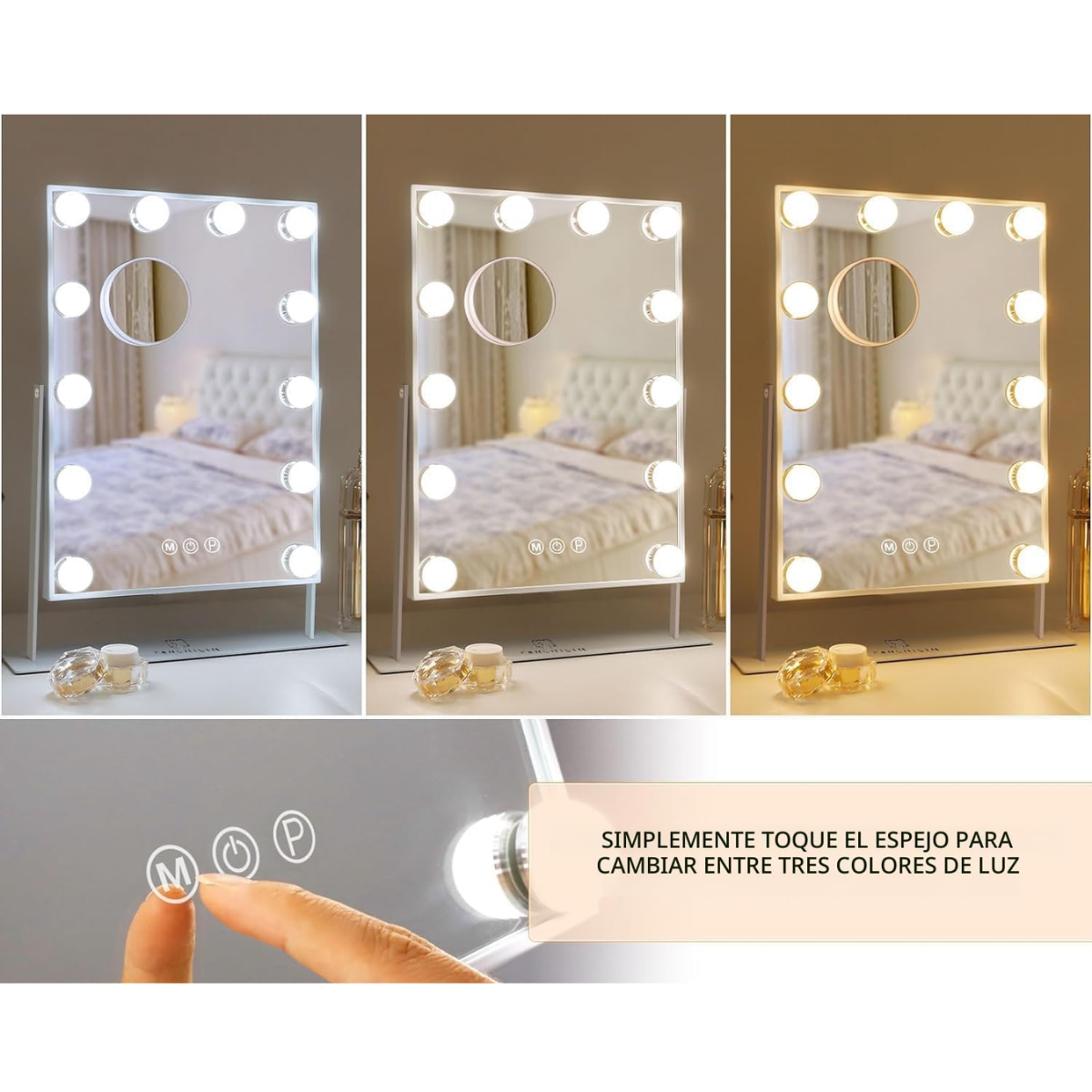 Espejo Maquillaje De Mesa 12 Focos Led Touch Rotacion 360-4