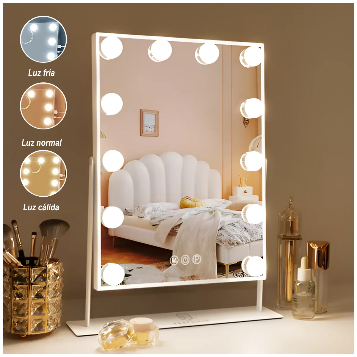 Espejo Maquillaje De Mesa 12 Focos Led Touch Rotacion 360-5