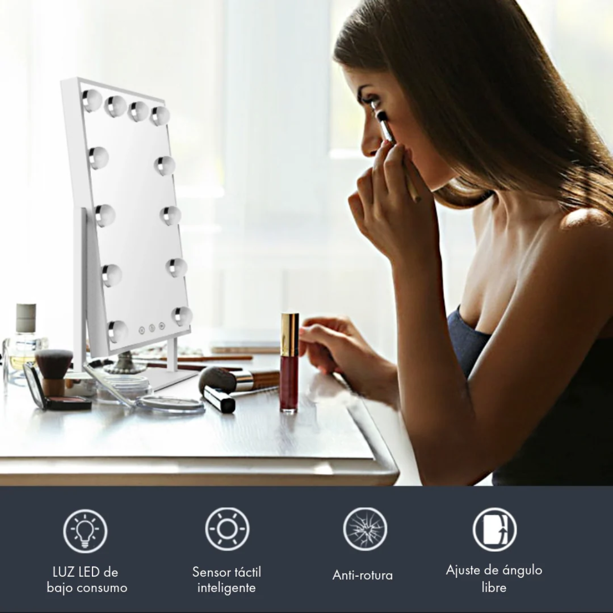 Espejo Maquillaje De Mesa 12 Focos Led Touch Rotacion 360-6