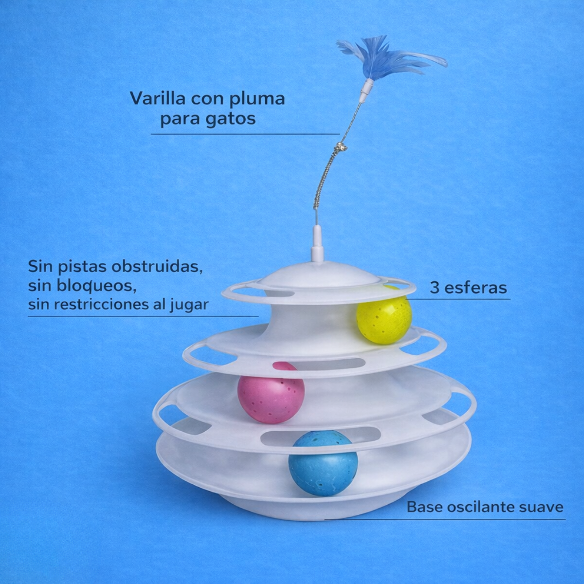 Torre De Juego Para Gatos 3niveles Pelotas Y Pluma Giratorio-2