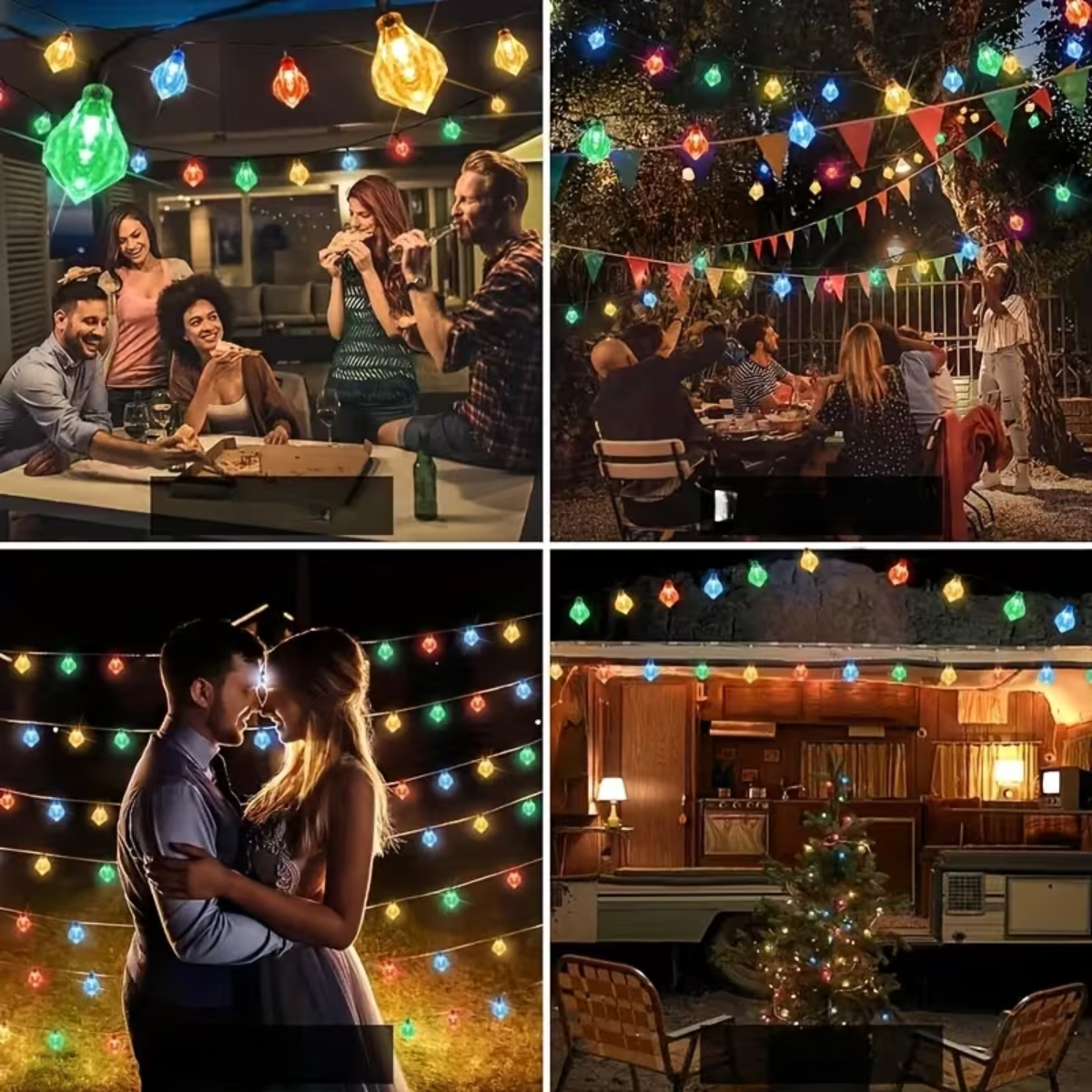 Luz Luces Navidad Carga Solar 5m Diamante Multicolor-4