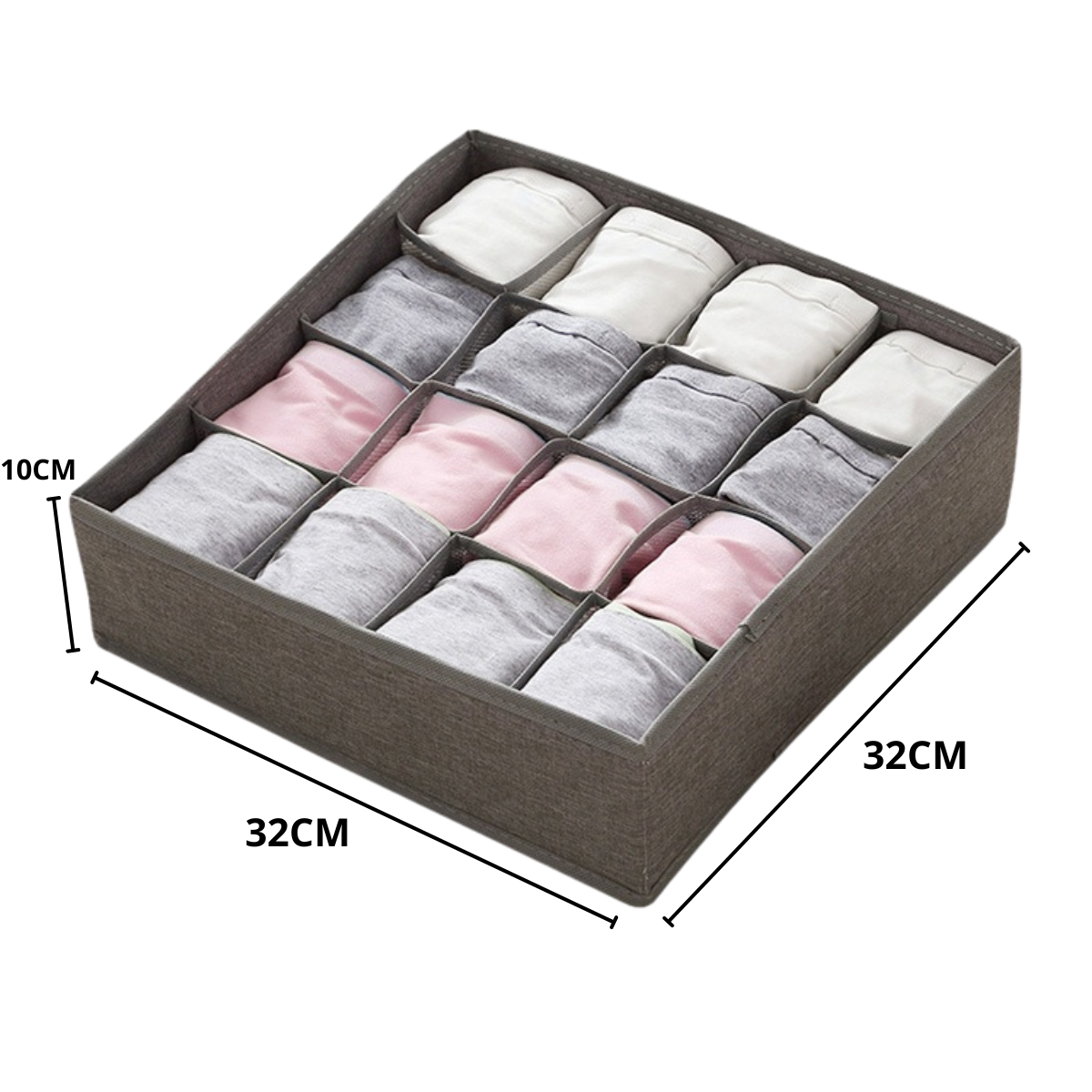 Organizador De Cajones Ropa Interior Gris Oscuro 16 Bolsillos 32x32x10cm-2