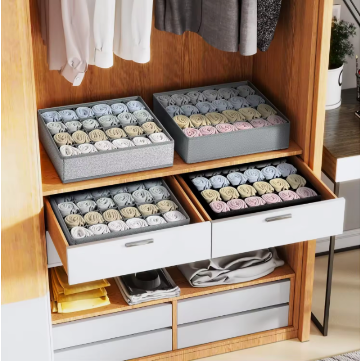 Organizador De Cajones Ropa Interior Gris Oscuro 16 Bolsillos 32x32x10cm-4