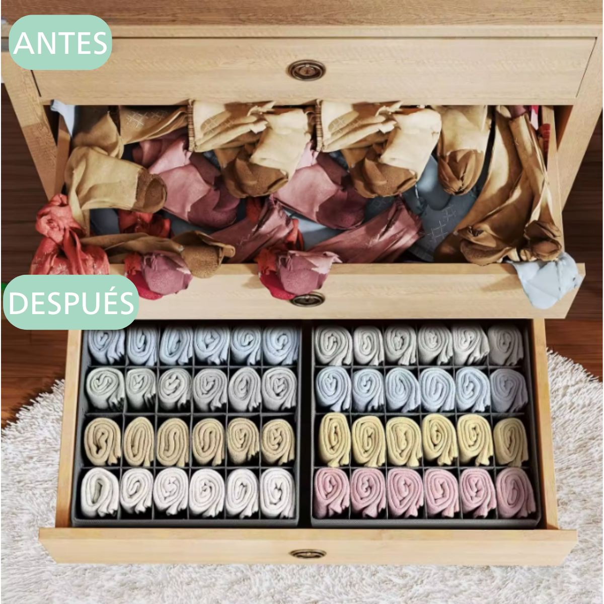 Organizador De Cajones Ropa Interior Gris Oscuro 16 Bolsillos 32x32x10cm-5