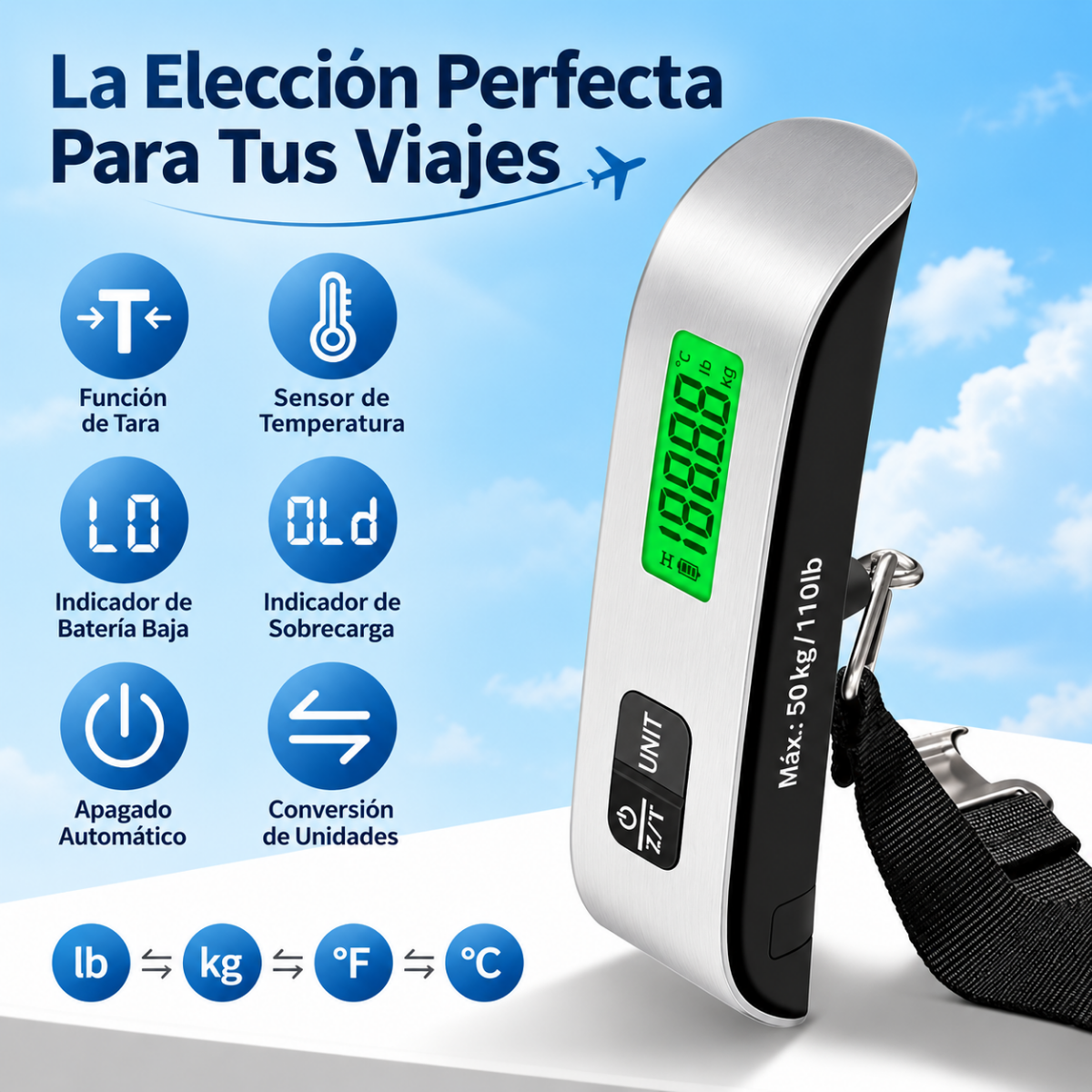 Balanza Digital Para Equipaje 50kg Maletas Display Pantalla-3
