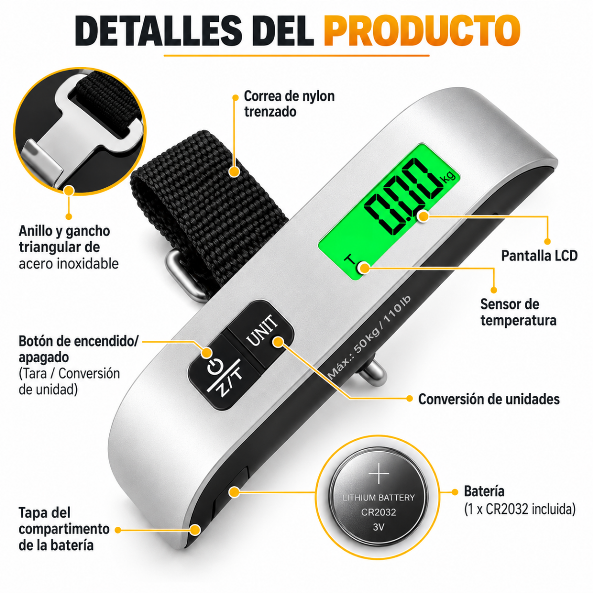 Balanza Digital Para Equipaje 50kg Maletas Display Pantalla-4
