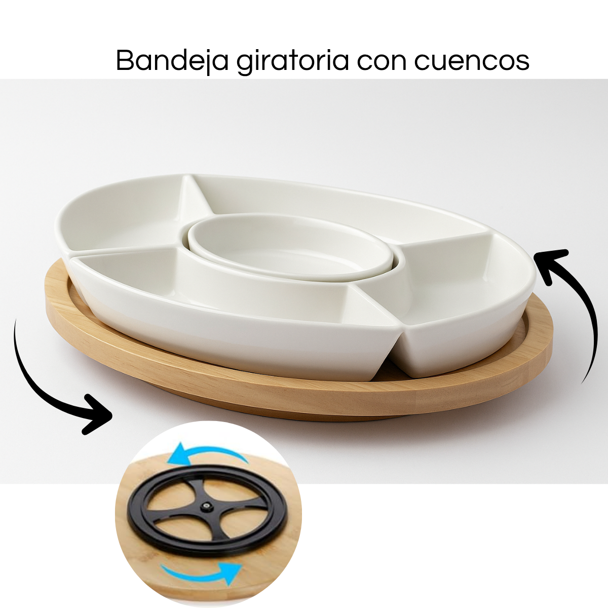 Set Picoteo Tabla + 5 Pocillos Blancos Multiuso Para Servir-4