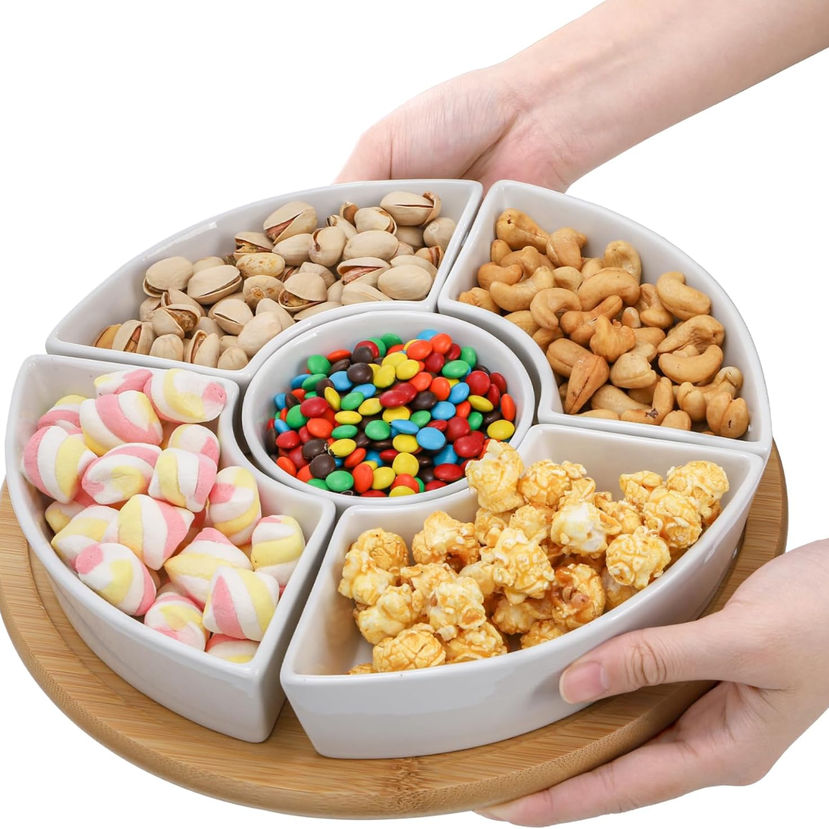 Set Picoteo Tabla + 5 Pocillos Blancos Multiuso Para Servir-6